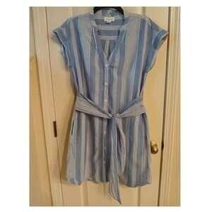Velvet by Graham & Spencer 100% Cotton Striped Belted Button Down Dress Sz S